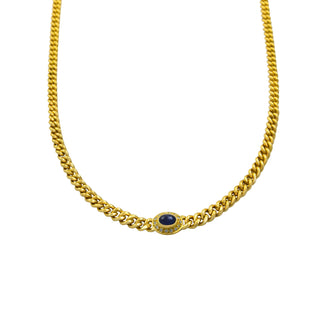 Saphircollier aus 750 Gelbgold mit Brillant, nachhaltiger second hand Schmuck perfekt aufgearbeitet