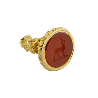 Petschaft Antilope aus 585 Gelbgold mit Karneol, nachhaltiger second hand Schmuck perfekt aufgearbeitet