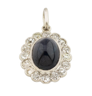 Saphiranhänger aus 750 Weißgold/Platin mit Brillant, nachhaltiger second hand Schmuck perfekt aufgearbeitet