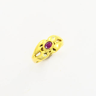 Rubinring aus 585 Gelbgold mit Brillant, nachhaltiger second hand Schmuck perfekt aufgearbeitet