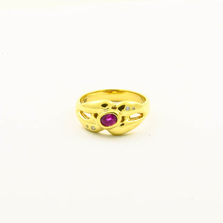 Rubinring aus 585 Gelbgold mit Brillant, nachhaltiger second hand Schmuck perfekt aufgearbeitet