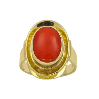 Ring aus 585 Gelbgold mit Koralle, hochwertiger second hand Schmuck perfekt aufgearbeitet