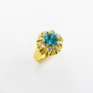 Ring aus 585 Gelb- und Weißgold mit Diamant und Zirkon, nachhaltiger second hand Schmuck perfekt aufgearbeitet