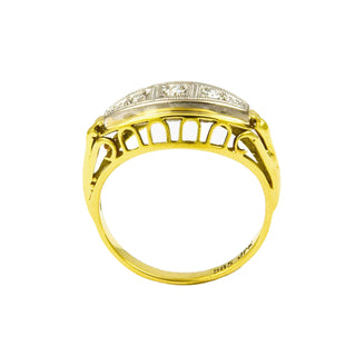 Ring aus 585 Gelb- und Weißgold mit Diamant, nachhaltiger second hand Schmuck perfekt aufgearbeitet