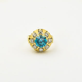 Ring aus 585 Gelb- und Weißgold mit Diamant und Zirkon, nachhaltiger second hand Schmuck perfekt aufgearbeitet