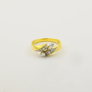 Ring aus 585 Gelb- und Weißgold mit Diamant und Brillant, nachhaltiger second hand Schmuck perfekt aufgearbeitet