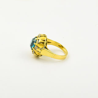 Ring aus 585 Gelb- und Weißgold mit Diamant und Zirkon, nachhaltiger second hand Schmuck perfekt aufgearbeitet
