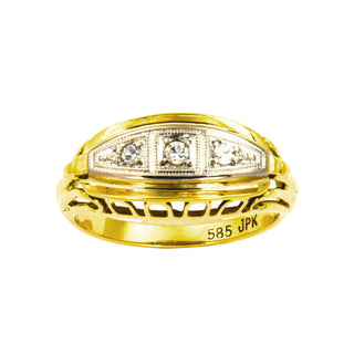 Ring aus 585 Gelb- und Weißgold mit Diamant, nachhaltiger second hand Schmuck perfekt aufgearbeitet