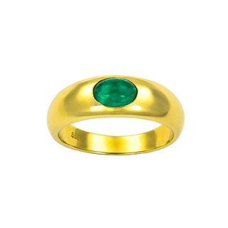 Smaragdring aus 585 Gelbgold, nachhaltiger second hand Schmuck perfekt aufgearbeitet