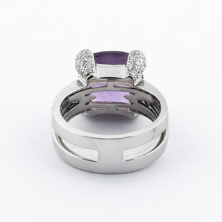 Ring aus 585 Weißgold mit Amethyst und Brillant, nachhaltiger second hand Schmuck perfekt aufgearbeitet