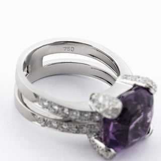 Ring aus 585 Weißgold mit Amethyst und Brillant, nachhaltiger second hand Schmuck perfekt aufgearbeitet