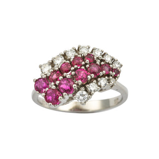 Rubinring aus 585 Weißgold mit Brillant, nachhaltiger second hand Schmuck perfekt aufgearbeitet