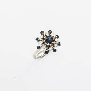 Ring aus 585 Weißgold mit Saphir und Diamant, nachhaltiger second hand Schmuck perfekt aufgearbeitet