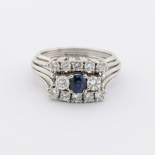 Ring aus 585 Weißgold mit Saphir und Brillant, hochwertiger second hand Schmuck perfekt aufgearbeitet