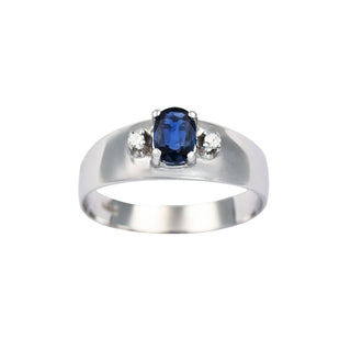 Saphirring aus 585 Weißgold mit Diamant, nachhaltiger second hand Schmuck perfekt aufgearbeitet