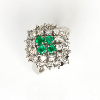 Smaragdring aus 750 Weißgold mit Diamant und Brillant, nachhaltiger second hand Schmuck perfekt aufgearbeitet