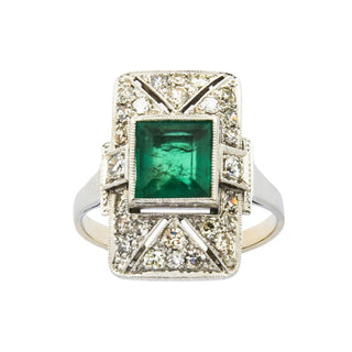 Ring aus 750 Weißgold mit Smaragd und Diamant, nachhaltiger second hand Schmuck perfekt aufgearbeitet