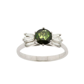 Ring aus 750 Weißgold mit Turmalin und Diamant, nachhaltiger second hand Schmuck perfekt aufgearbeitet