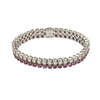 Rivièrearmband aus 750 Weißgold mit Rubin und Brillant, nachhaltiger second hand Schmuck perfekt aufgearbeitet