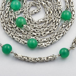 Schmuckset aus 585 Weißgold mit Chrysopras, nachhaltiger second hand Schmuck perfekt aufgearbeitet