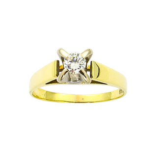 Solitärring aus 585 Gelb- und Weißgold mit Diamant, nachhaltiger second hand Schmuck perfekt aufgearbeitet