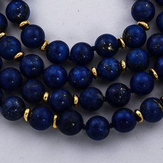 Lapislazulikette mit Zwischenteilen und Verschluß aus 585 Gelbgold, 82cm, nachhaltiger second hand Schmuck perfekt aufgearbeitet