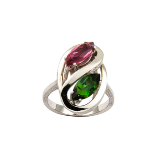 Toi-et-Moi Ring aus 585 Weißgold mit Turmalin, nachhaltiger second hand Schmuck perfekt aufgearbeitet