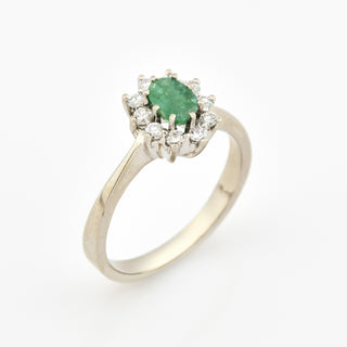 Wempe Smaragdring aus 585 Weißgold mit Brillant, nachhaltiger second hand Schmuck perfekt aufgearbeitet