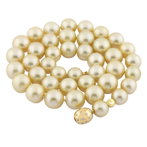 Schoeffel Perlenkette mit Wechselschließe aus 750 Gelbgold mit Brillant, 50 cm, hochwertiger second hand Schmuck perfekt aufgearbeitet