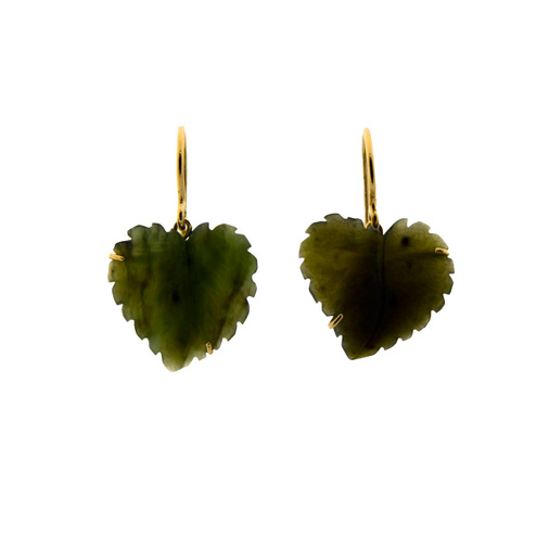 Ohrhänger Blätter aus 750 Gelbgold mit Jade, nachhaltiger second hand Schmuck perfekt aufgearbeitet