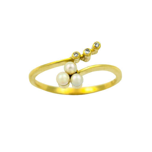 Perlenring aus 585 Gelb- und Roségold mit Diamant, nachhaltiger second hand Schmuck perfekt aufgearbeitet