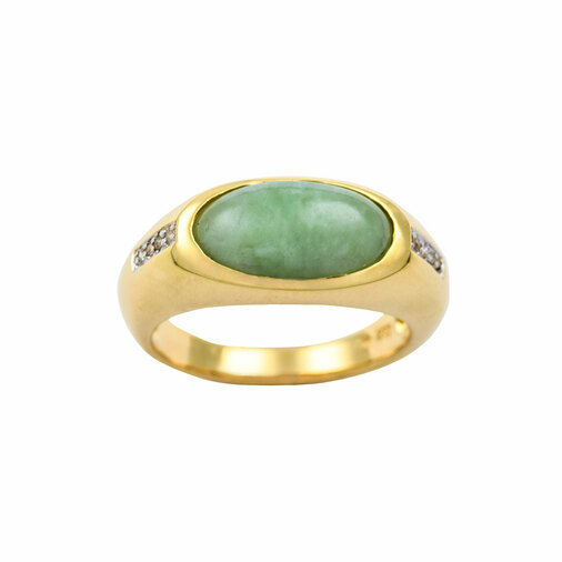 Ring aus 585 Gelb- und Weißgold mit Jade und Diamant, nachhaltiger second hand Schmuck perfekt aufgearbeitet