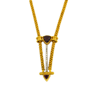 Collier aus Gelbgold mit Granat und Diamant, neuwertig