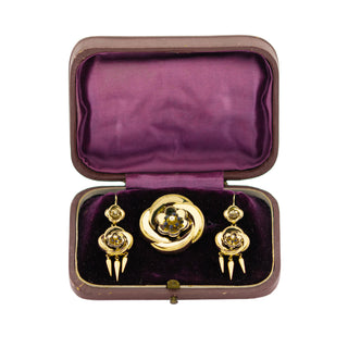 Set aus Anhänger/Brosche und Ohrhänger aus Gold/Silber, Biedermeier