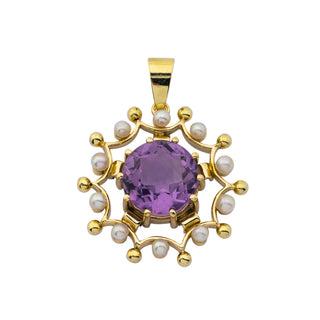 Anhänger aus Gelbgold mit Amethyst und Perle