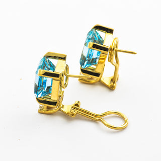 Ohrstecker aus Gelbgold mit Aquamarin und Diamant