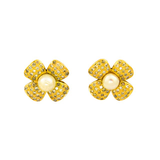 Perlenohrstecker Blumen aus Gelbgold mit Brillant