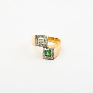 Ring aus Gelb- und Weißgold mit Smaragd und Diamant