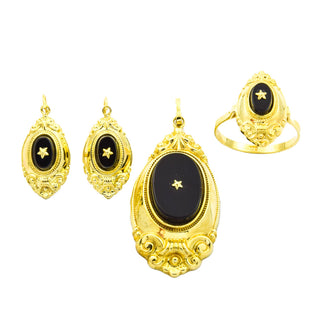 Schmuckset aus Gelbgold mit Onyx