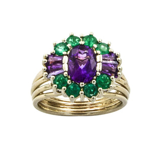 Ring aus Weißgold mit Amethyst und Smaragd