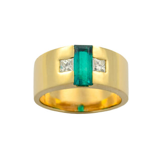 Smaragdring aus Gelbgold mit Diamant