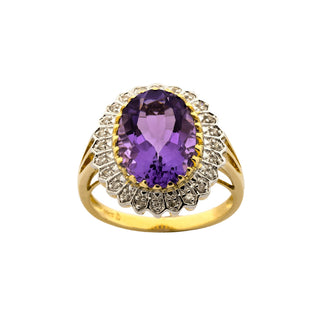 Ring aus Gelb- und Weißgold mit Amethyst und Diamant