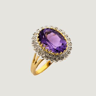 Ring aus Gelb- und Weißgold mit Amethyst und Diamant