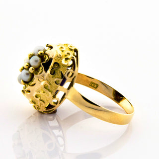 Ring 2 in 1 aus Gelbgold mit Amethyst und Perle