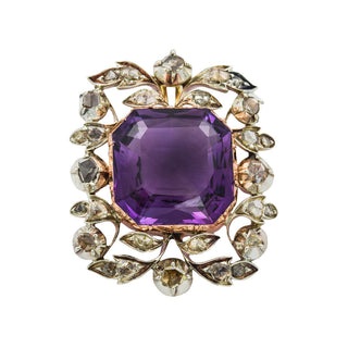 Anhänger aus Gold/Silber mit Amethyst und Diamant, um 1850