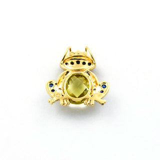 Anhänger Frosch aus Gelb- und Weißgold mit Saphir, Prasiolith und Diamant