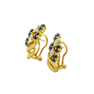 Saphirohrstecker mit Clipmechanik aus Gelbgold mit Diamant