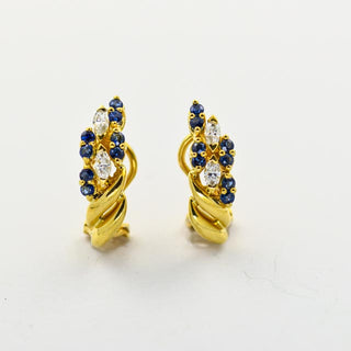Saphirohrstecker mit Clipmechanik aus Gelbgold mit Diamant