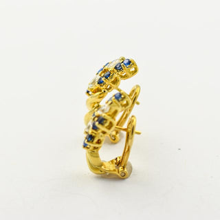 Saphirohrstecker mit Clipmechanik aus Gelbgold mit Diamant