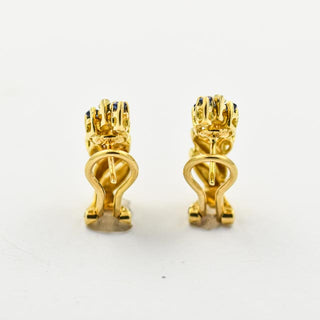 Saphirohrstecker mit Clipmechanik aus Gelbgold mit Diamant